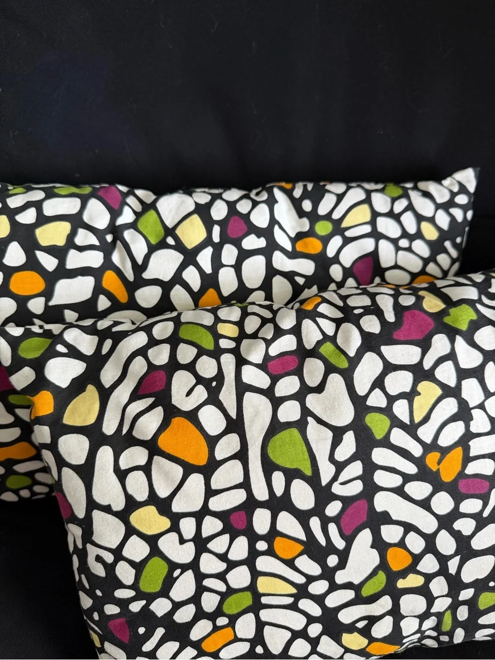 Modern Mosaic Black Throw Pillow with Multicolor Accents